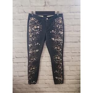Pilcro and The Letterpress Anthropologie Floral Jeans Women Sz 28 Denim Fit